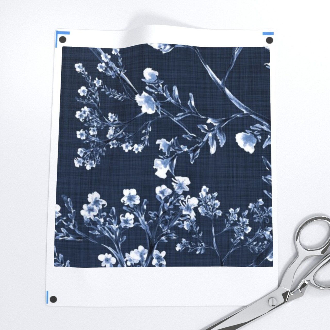 Botanical Toile Traditional Classic Large Scale Dark Blue Garden Floral Custom Printed Fabric by Spoonflower Various Fabrics by the Yard or Fat Quarter